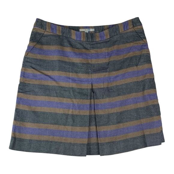 Boden womens size 14 Blue Brown stripe A-Line Skirt Casual Knee-Length linen ble - Picture 1 of 10